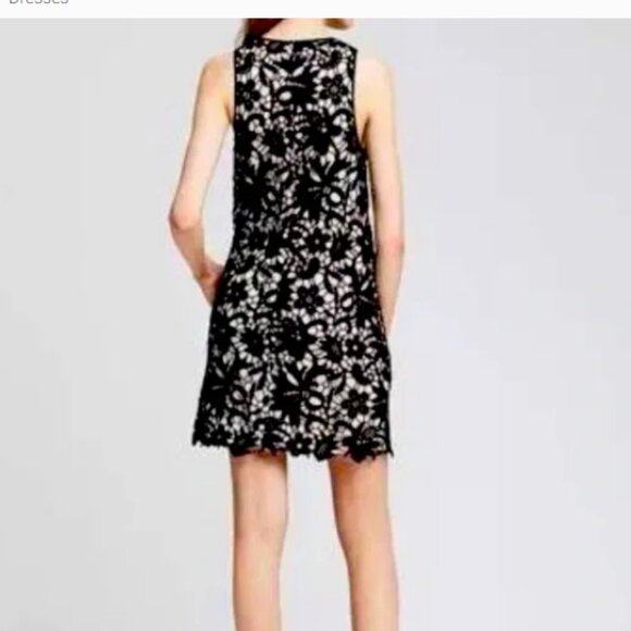 Banana Republic Black Scalloped Overlay Dress Size 8 - Picture 3 of 12